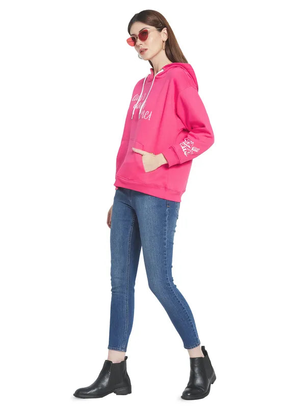 Mettle Women Pink Printed Hooded Sweatshirt