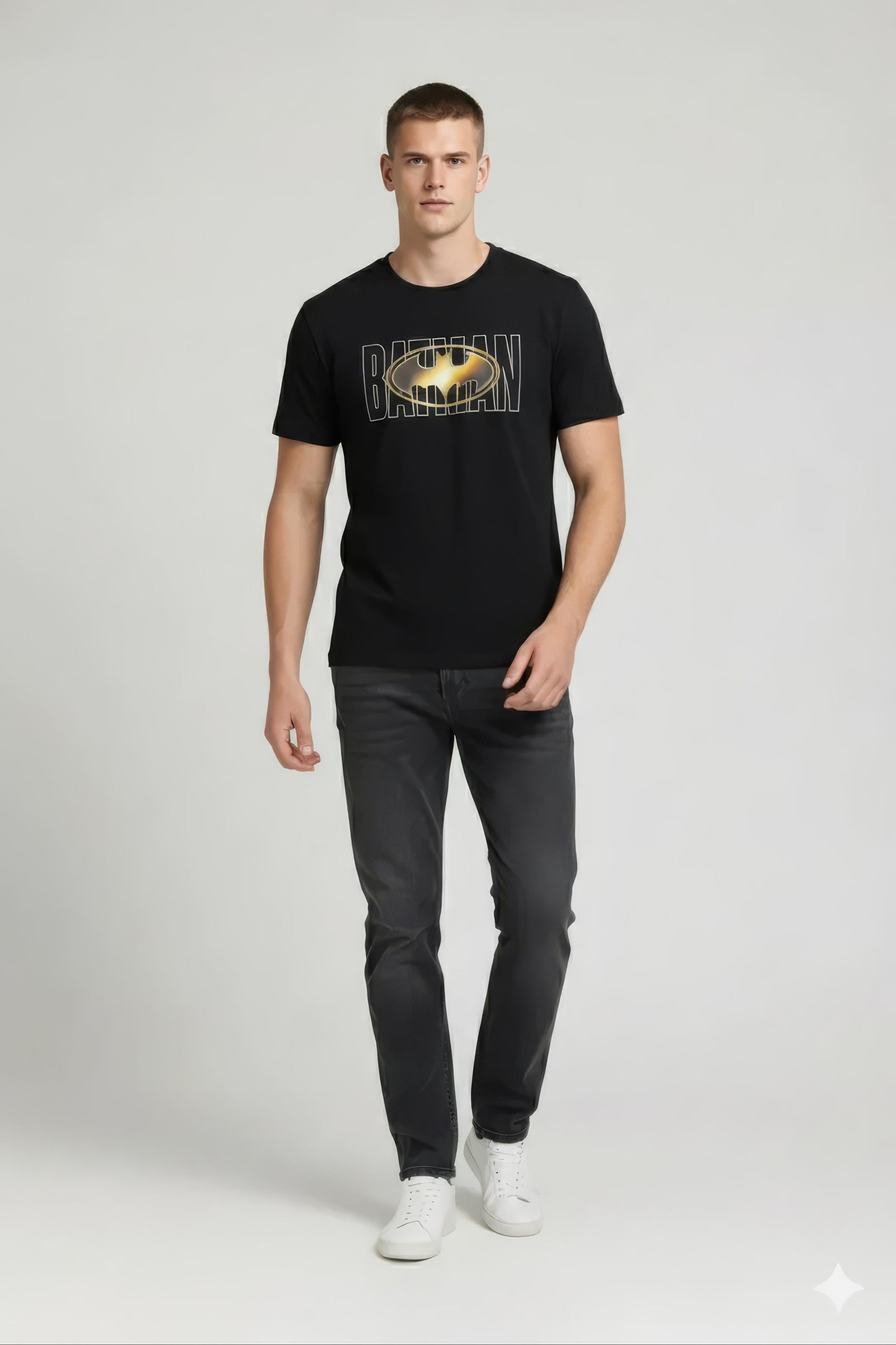 Men Black Batman Printed T-shirt