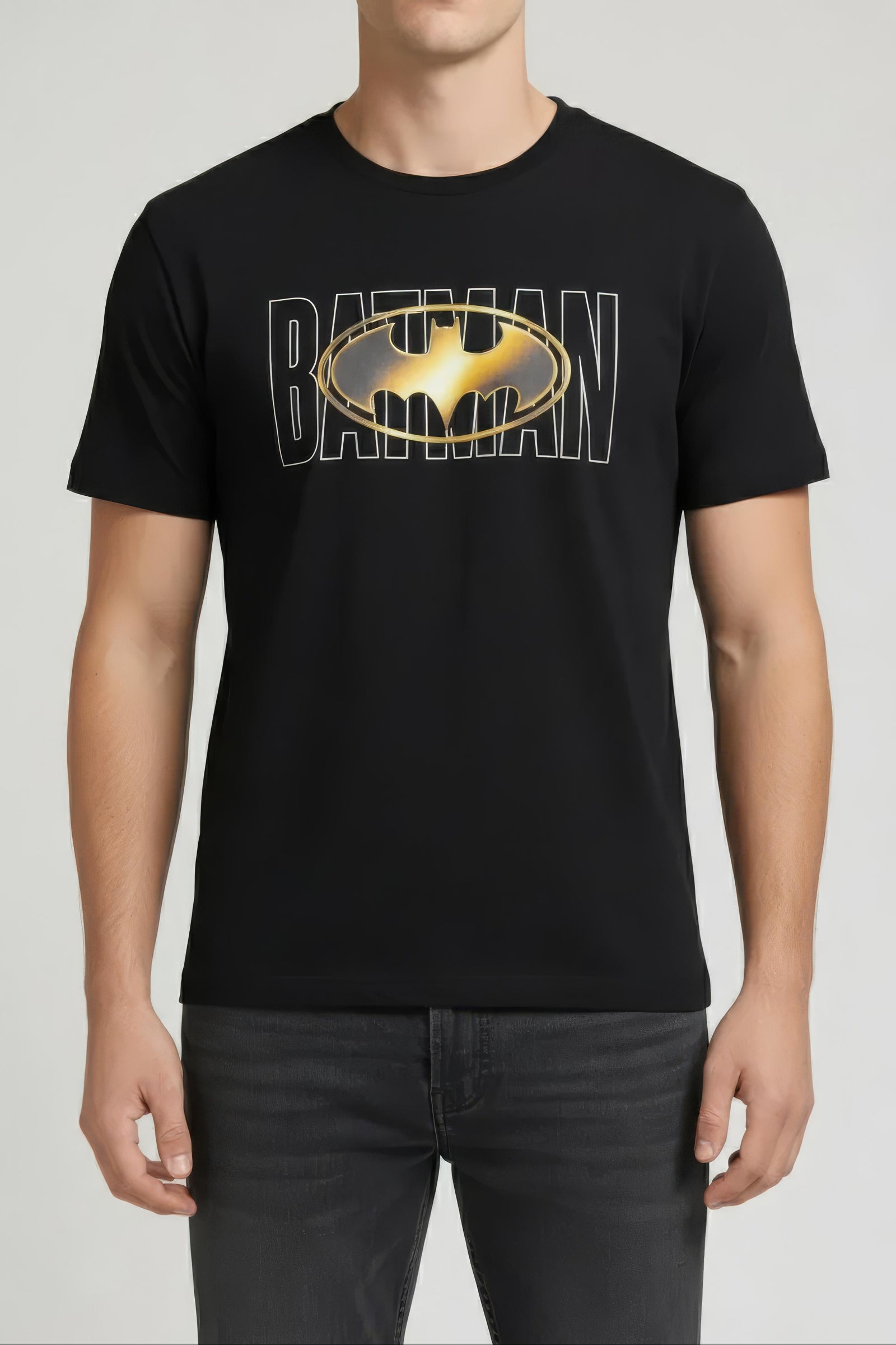 Men Black Batman Printed T-shirt