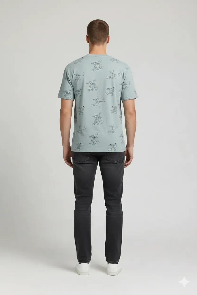Men Pearl Blue Looney Tunes Printed T-shirt