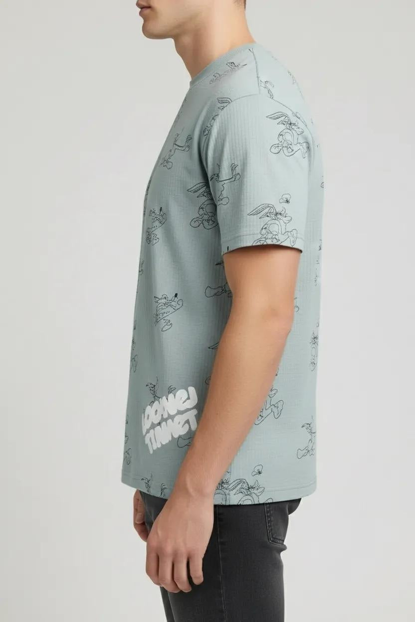 Men Pearl Blue Looney Tunes Printed T-shirt