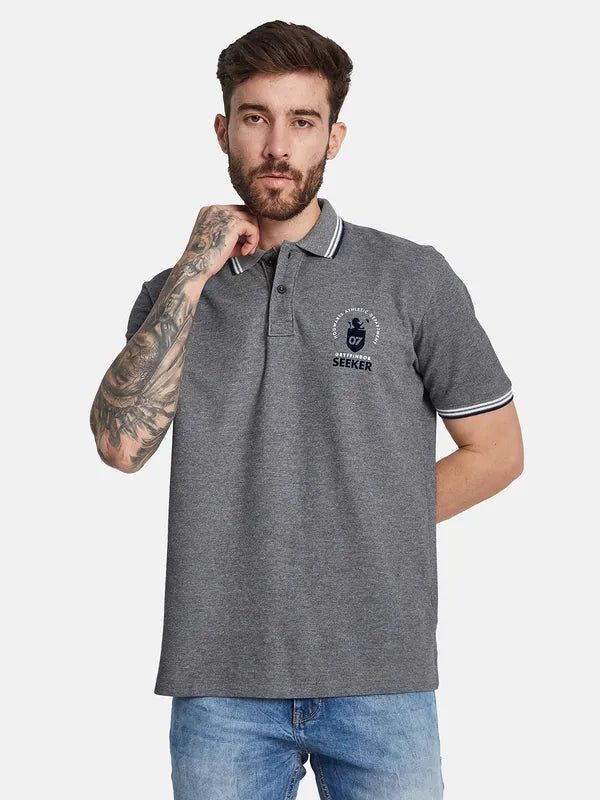 Octave Men Typography Printed Polo Collar T-Shirt