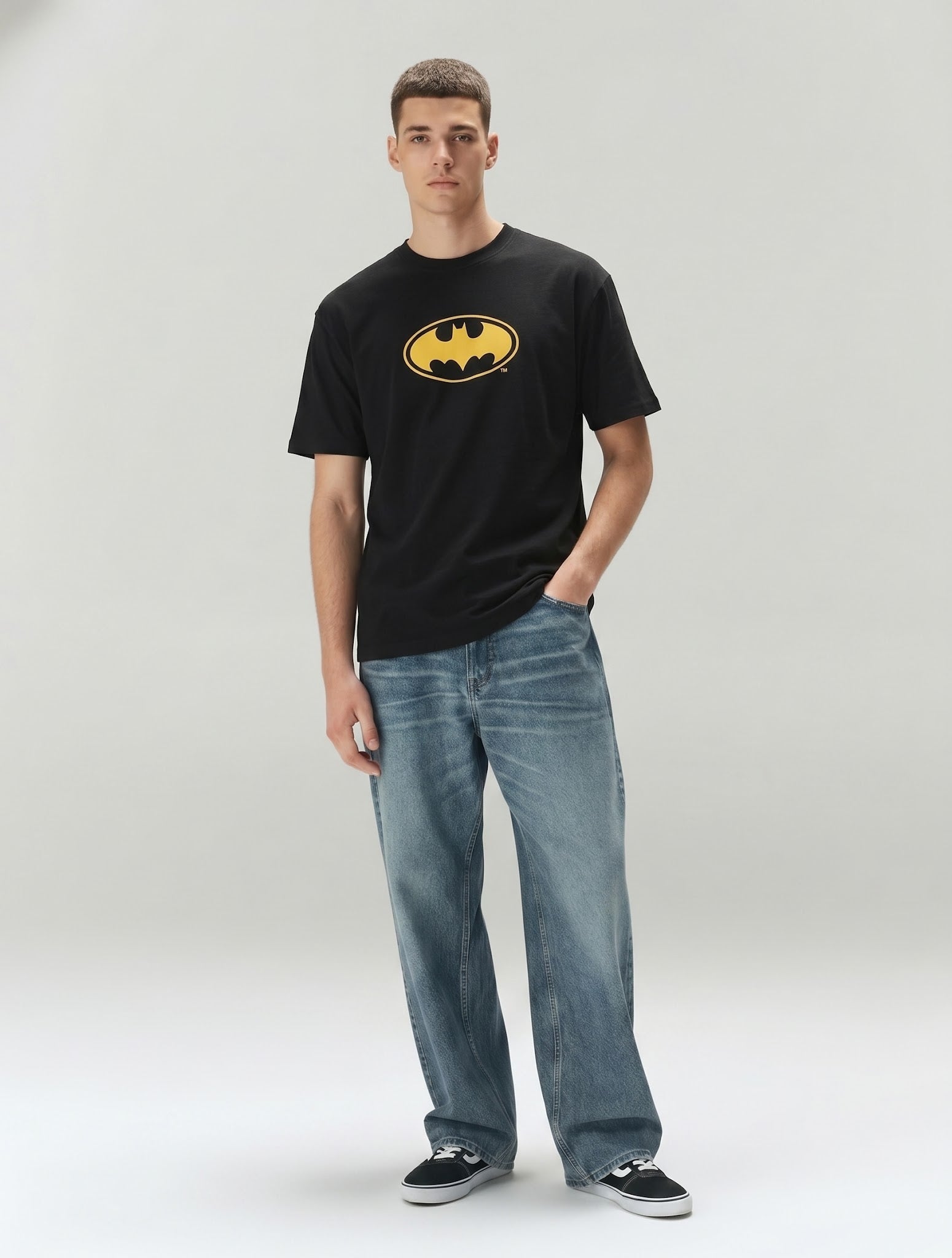 Men Black Batman Printed T-shirt