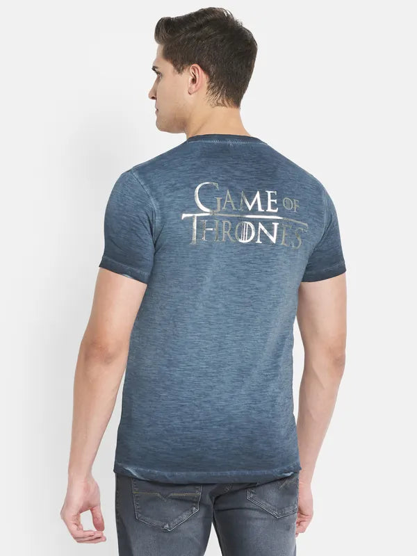 Octave Men Blue Typography Printed Raw Edge T-Shirt