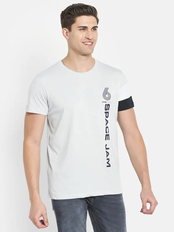 Octave Men Grey Typography Printed Applique T-Shirt
