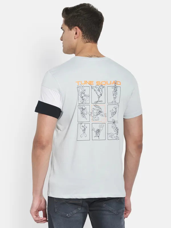 Octave Men Grey Typography Printed Applique T-Shirt