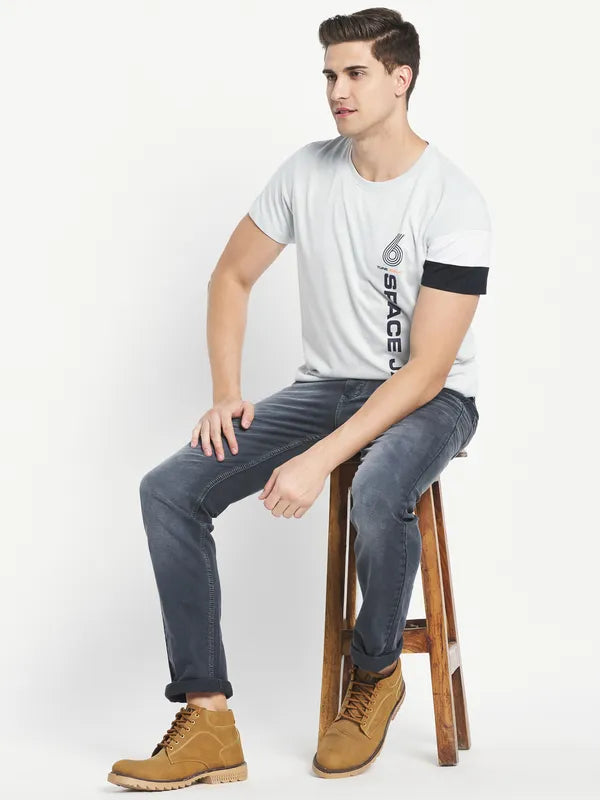 Octave Men Grey Typography Printed Applique T-Shirt