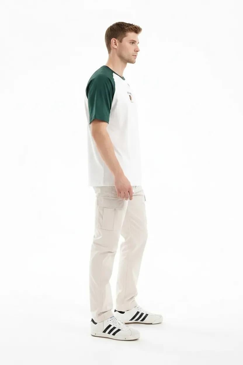 Men Bottle Green Brand Logo Colourblocked T-shirt