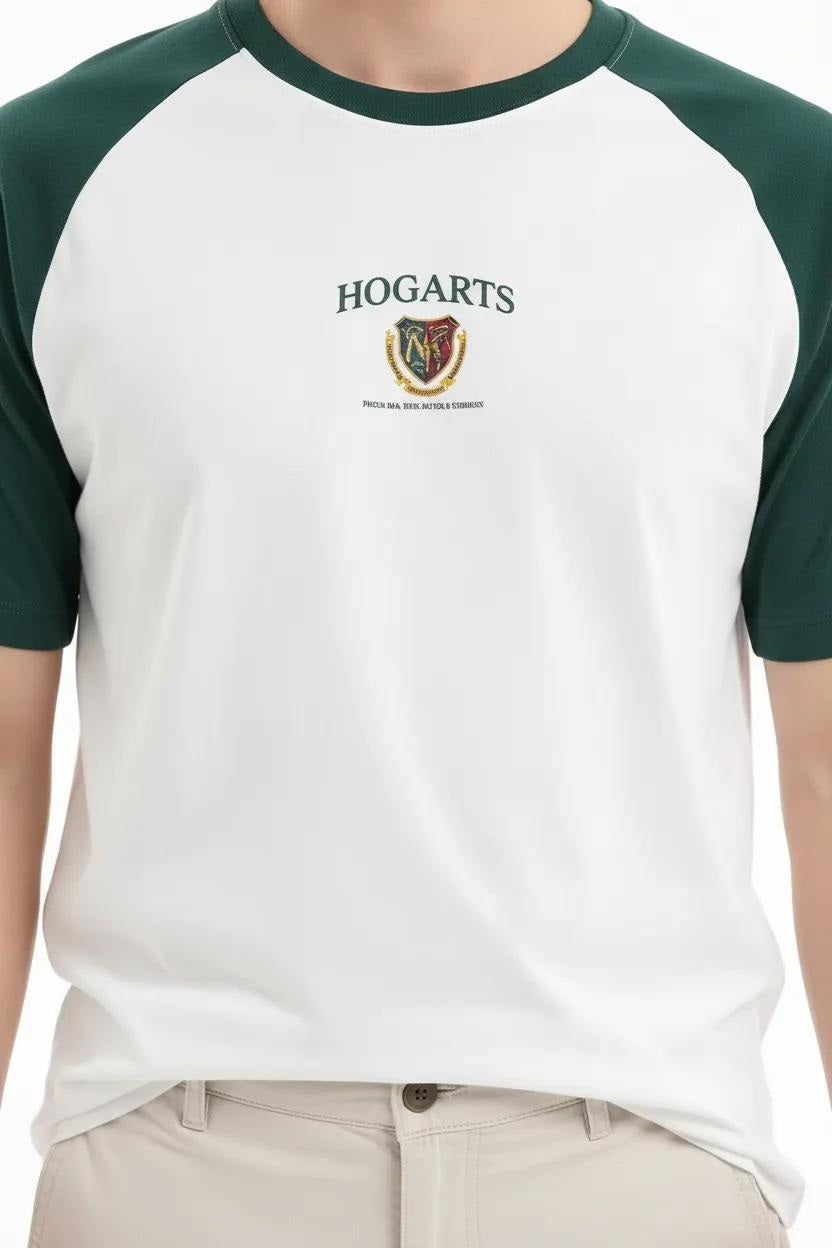 Men Bottle Green Brand Logo Colourblocked T-shirt