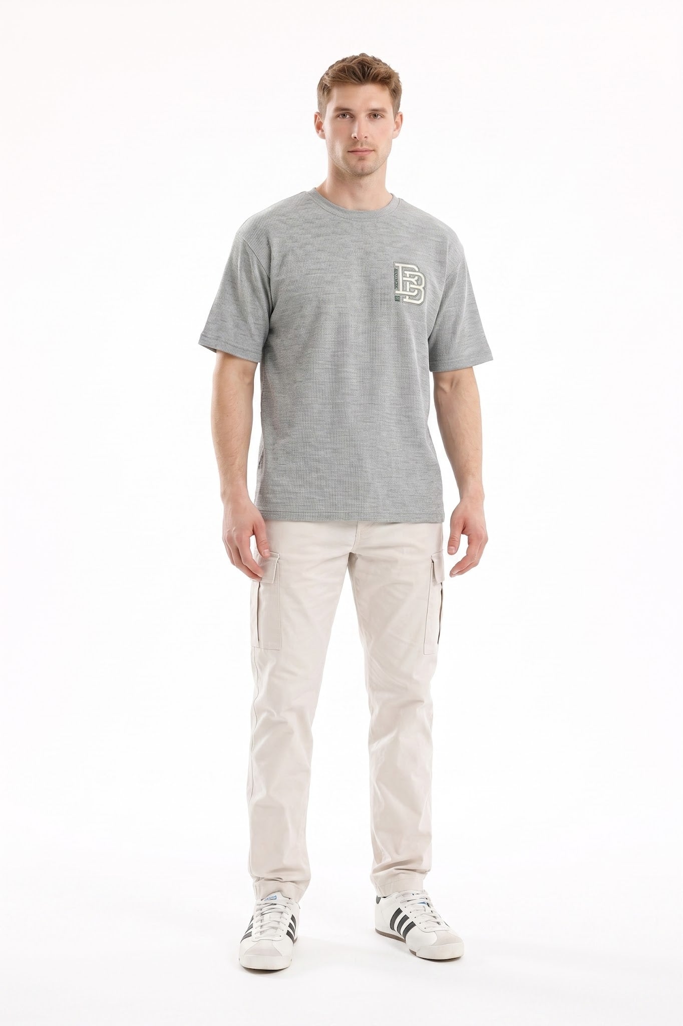 Men Grey Melange Brand Logo T-shirt