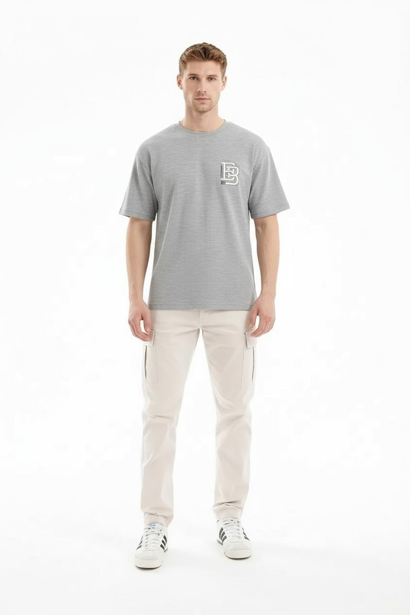 Men Grey Melange Brand Logo T-shirt