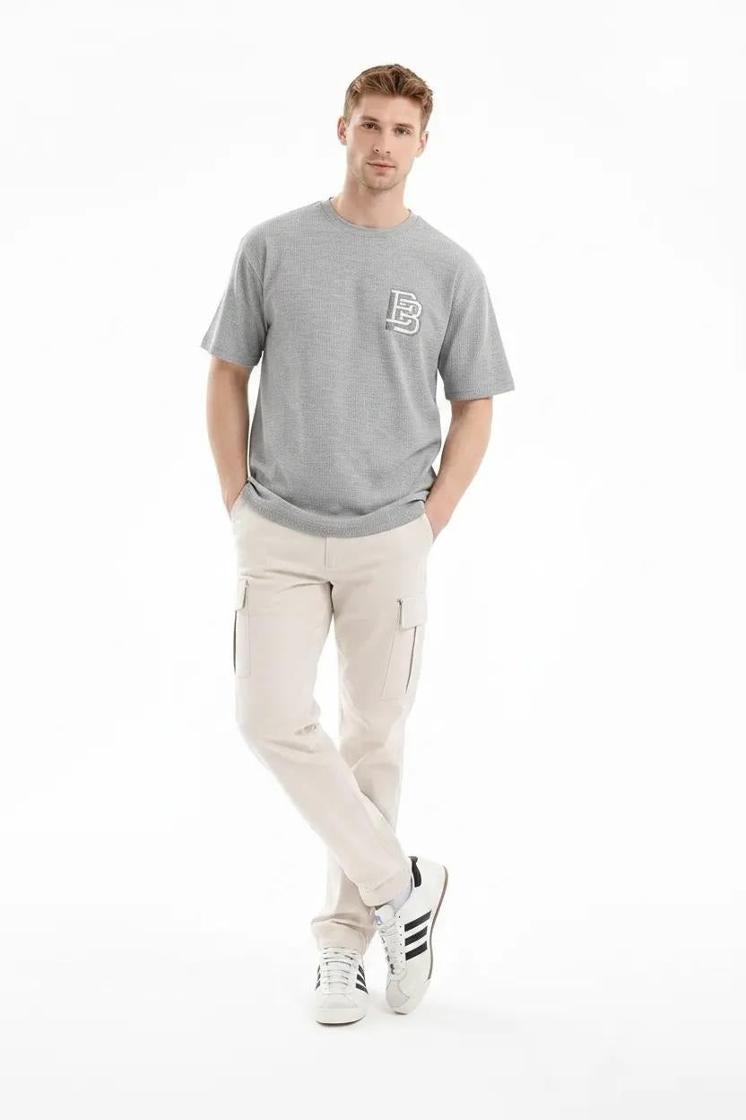 Men Grey Melange Brand Logo T-shirt