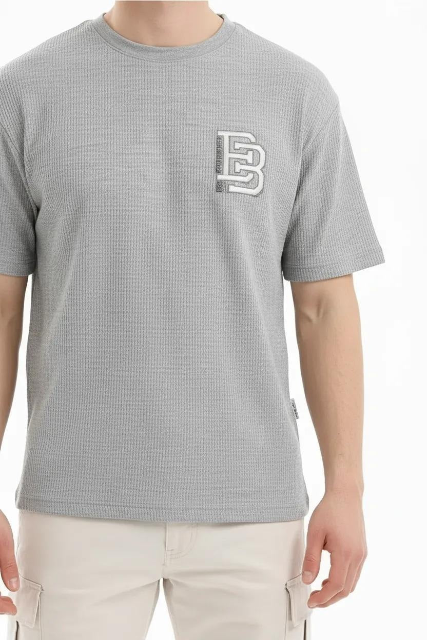 Men Grey Melange Brand Logo T-shirt