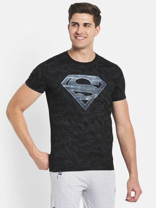 Octave Men Black Superman Printed T-Shirt