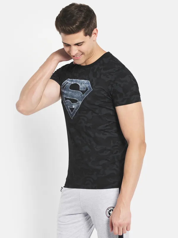 Octave Men Black Superman Printed T-Shirt