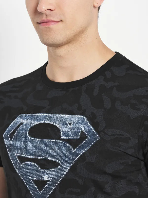 Octave Men Black Superman Printed T-Shirt