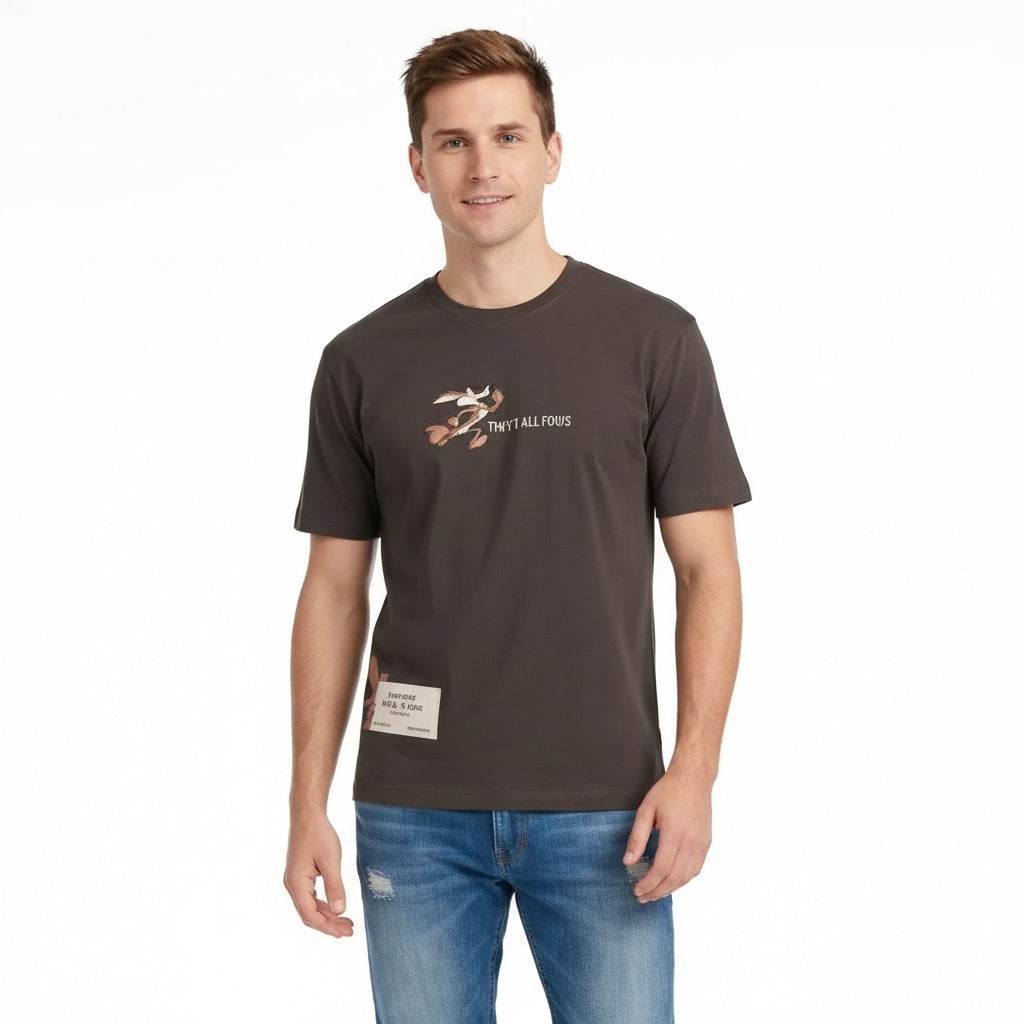 Men Coffee Looney Tunes Printed T-shirt