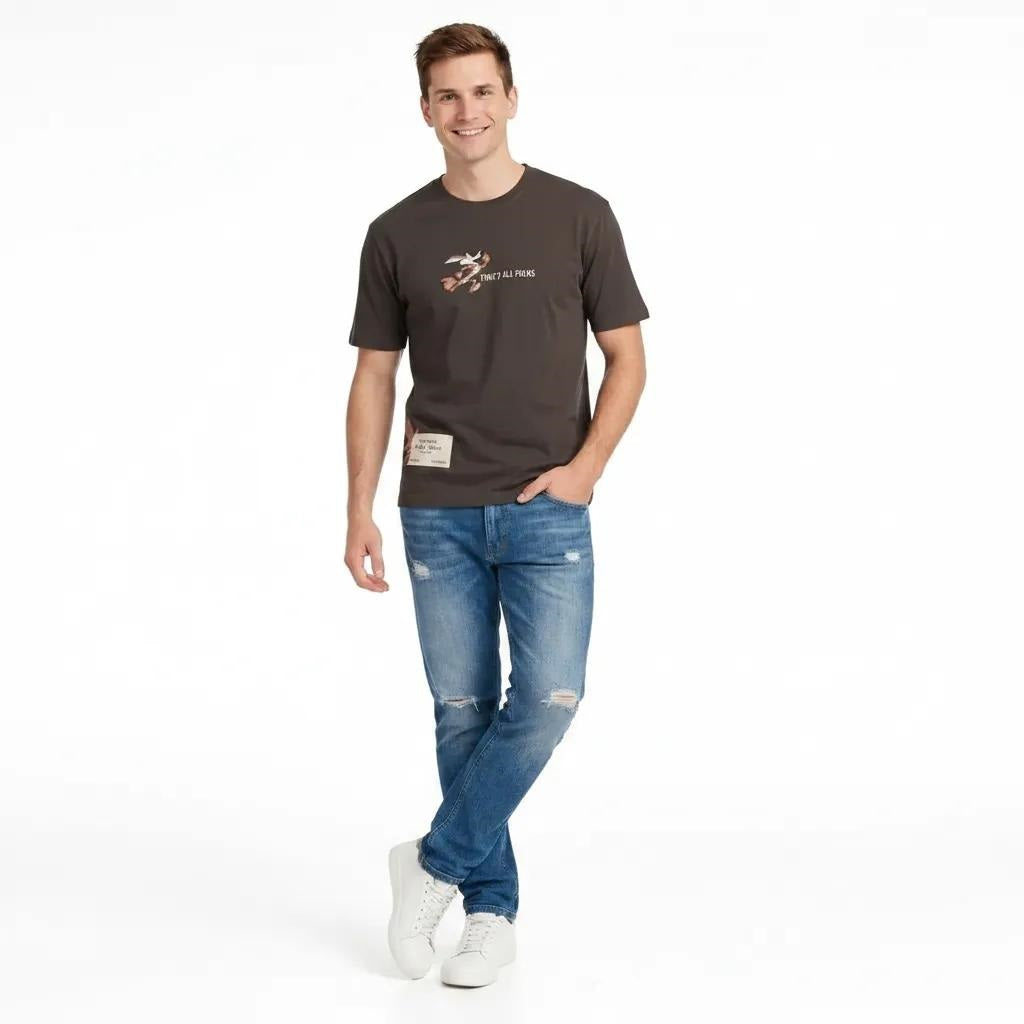 Men Coffee Looney Tunes Printed T-shirt