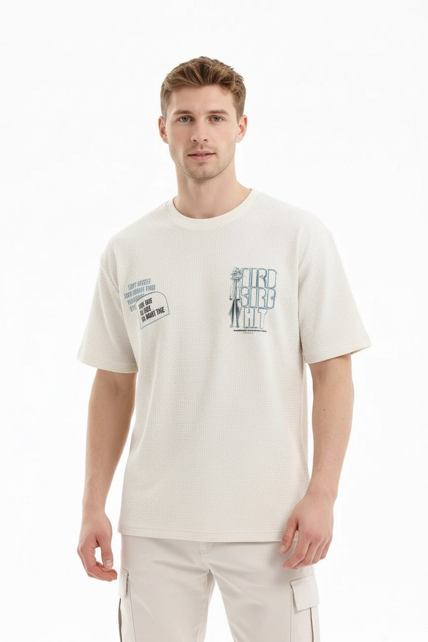 Men Off White Printed Pockets T-shirt
