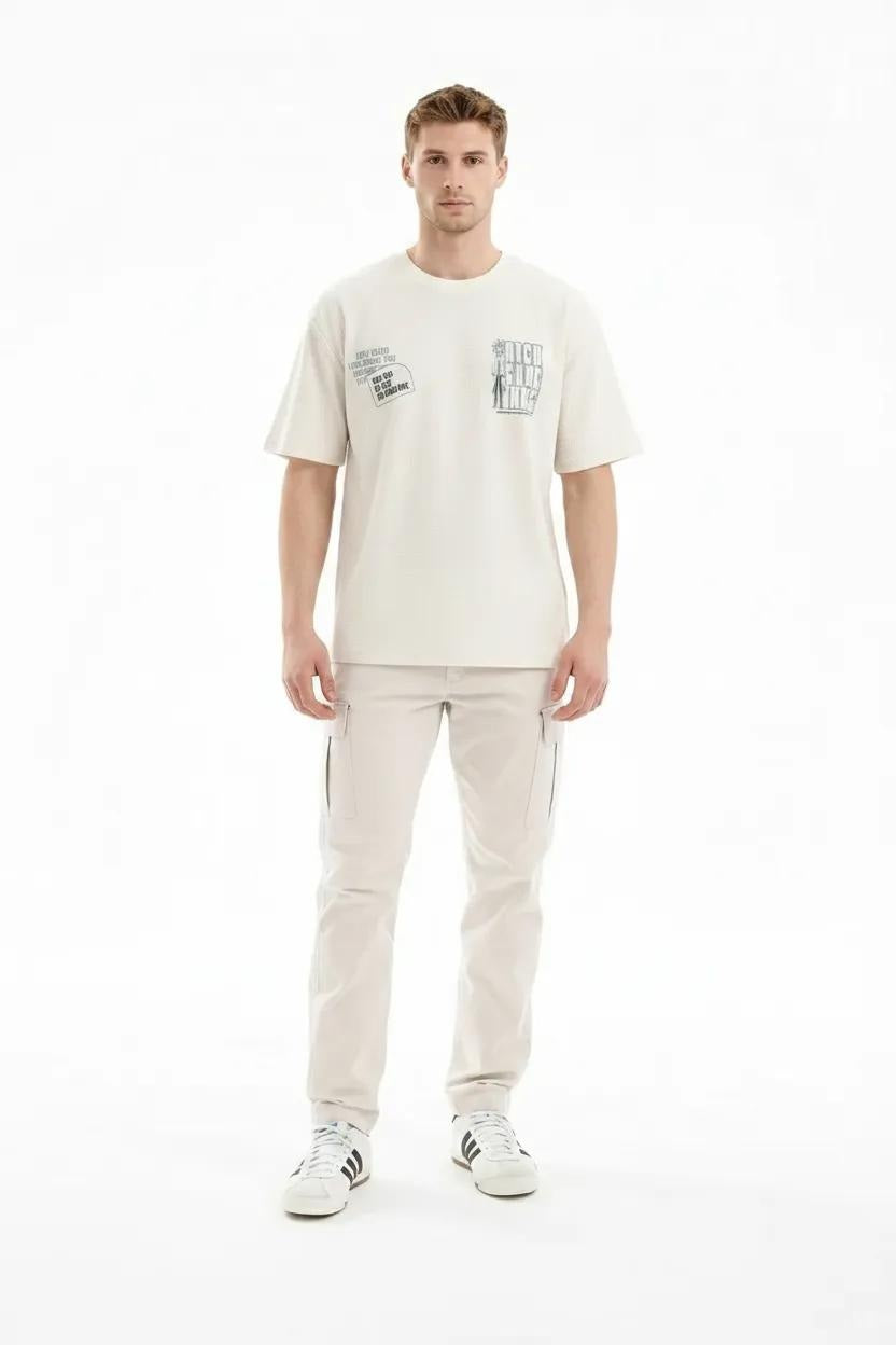 Men Off White Printed Pockets T-shirt