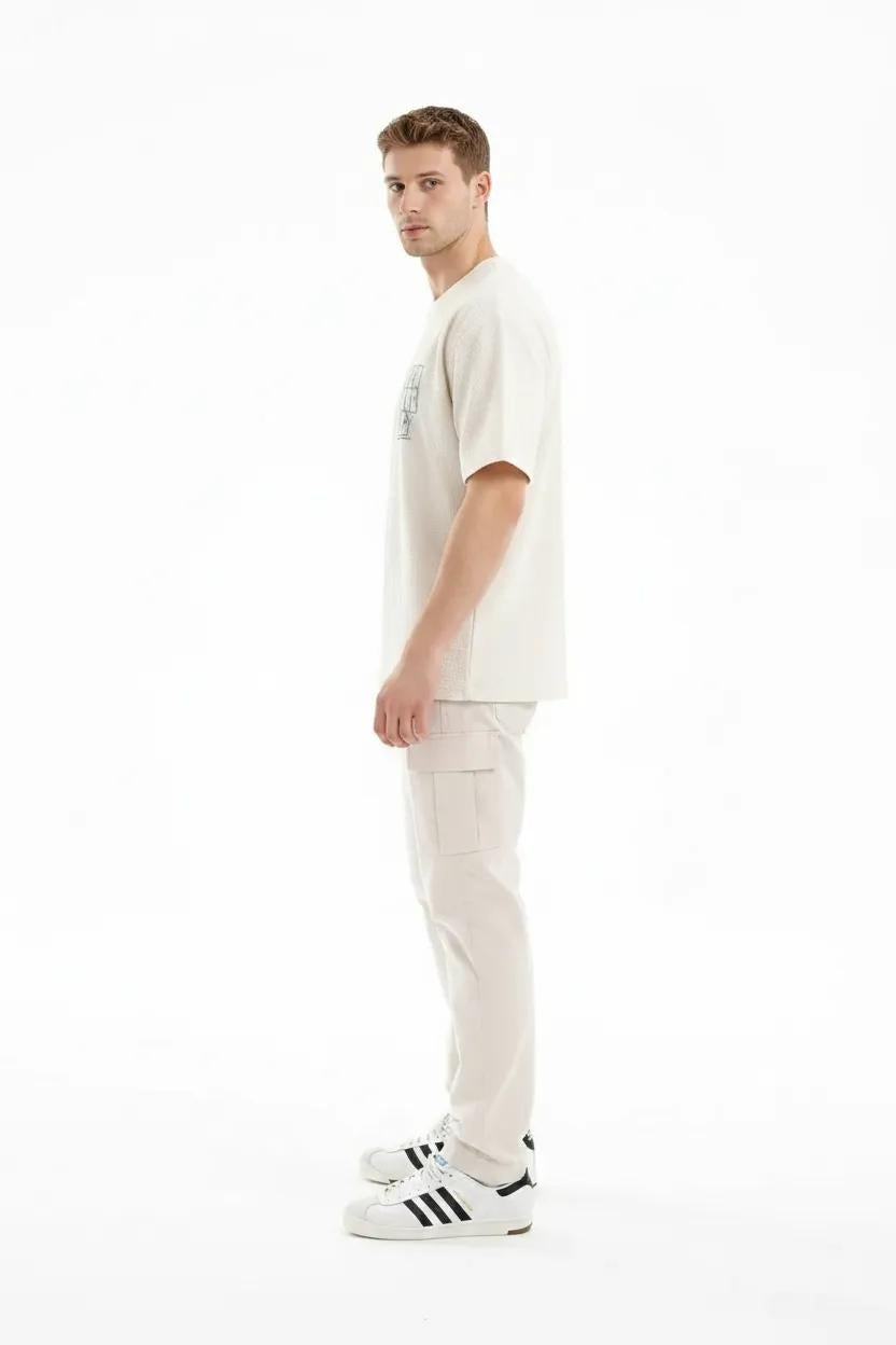 Men Off White Printed Pockets T-shirt