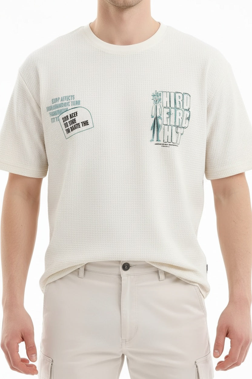 Men Off White Printed Pockets T-shirt