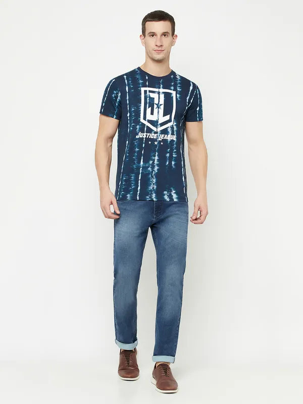 Octave Men Blue Typography Printed Raw Edge T-Shirt