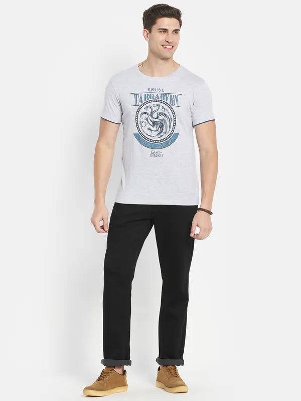 Octave Men Grey Typography Printed T-Shirt