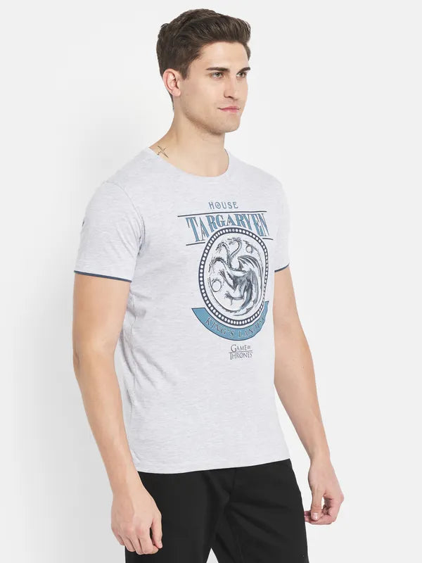 Octave Men Grey Typography Printed T-Shirt