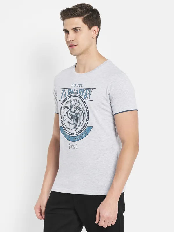 Octave Men Grey Typography Printed T-Shirt