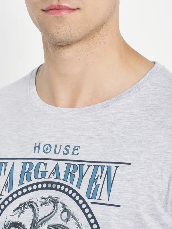 Octave Men Grey Typography Printed T-Shirt