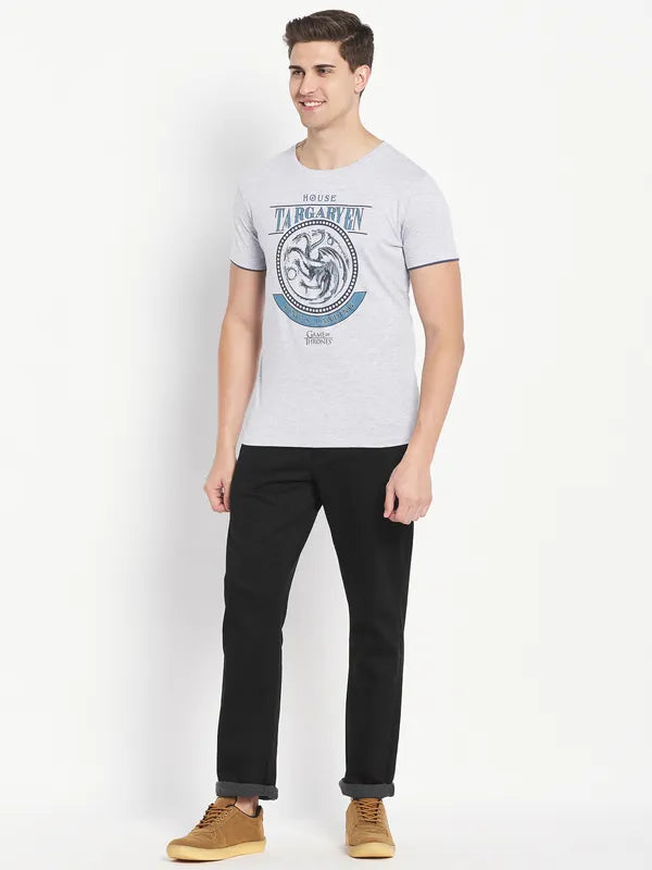 Octave Men Grey Typography Printed T-Shirt