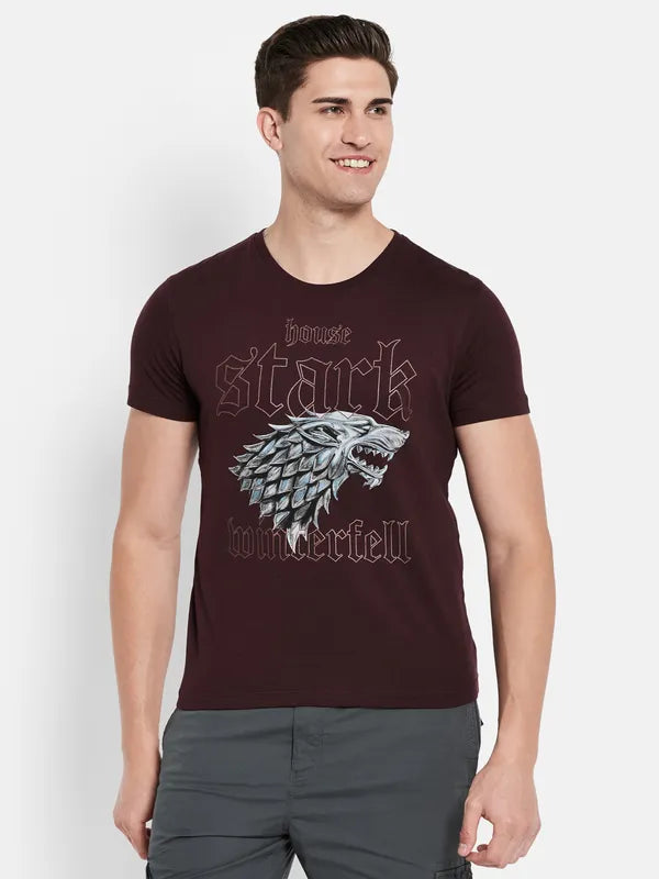 Octave Men Maroon Typography Printed T-Shirt