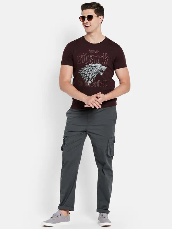 Octave Men Maroon Typography Printed T-Shirt