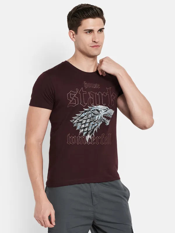 Octave Men Maroon Typography Printed T-Shirt