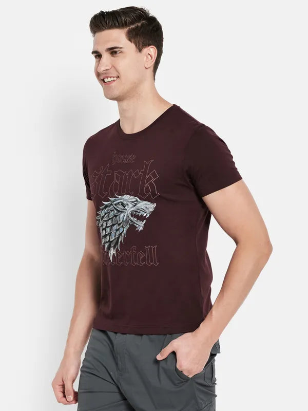 Octave Men Maroon Typography Printed T-Shirt