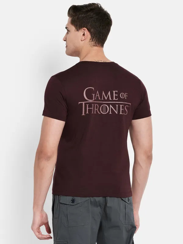 Octave Men Maroon Typography Printed T-Shirt