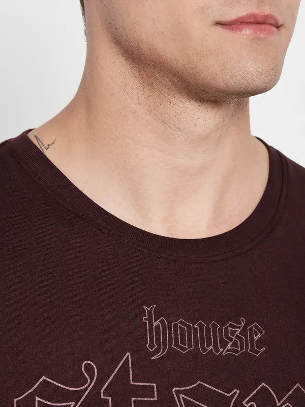 Octave Men Maroon Typography Printed T-Shirt