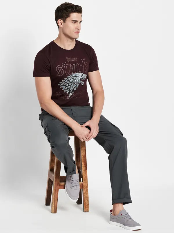 Octave Men Maroon Typography Printed T-Shirt