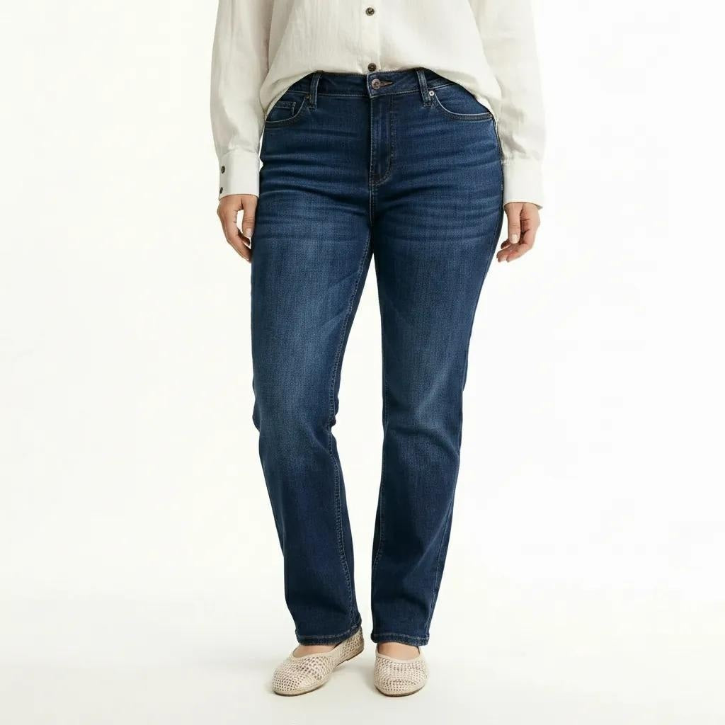 Women Dark Blue Bootcut Mid-Rise Light Fade Stretchable Jeans