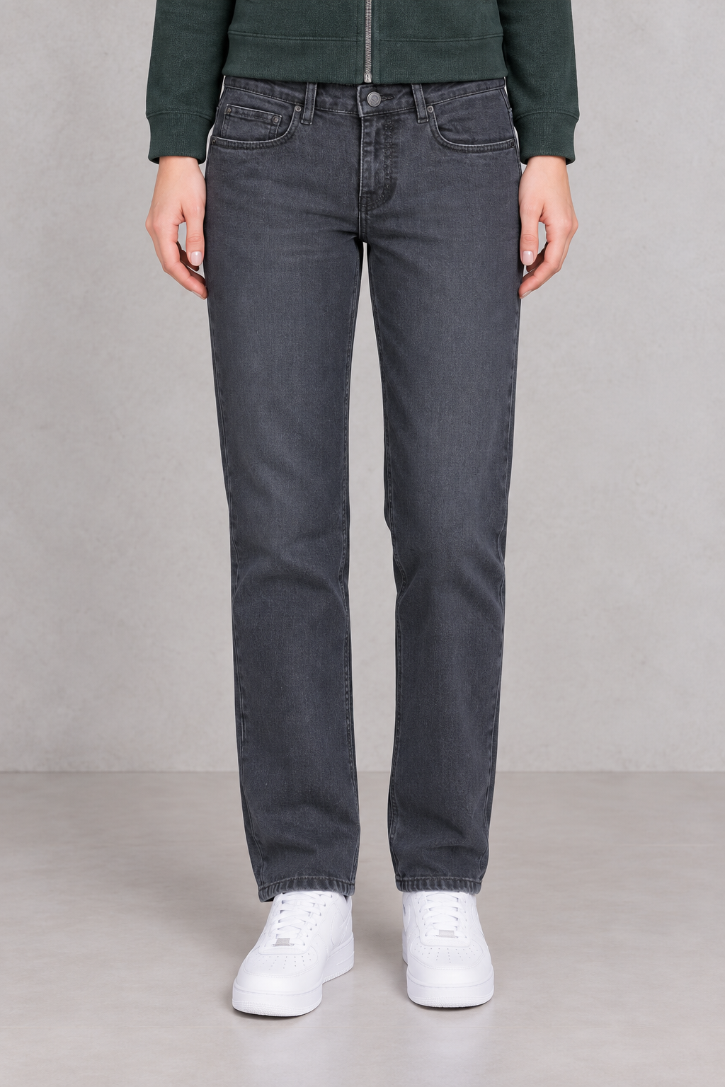 Women’s Charcoal Denim Jeans – Straight Fit Mid-Rise Everyday Jeans