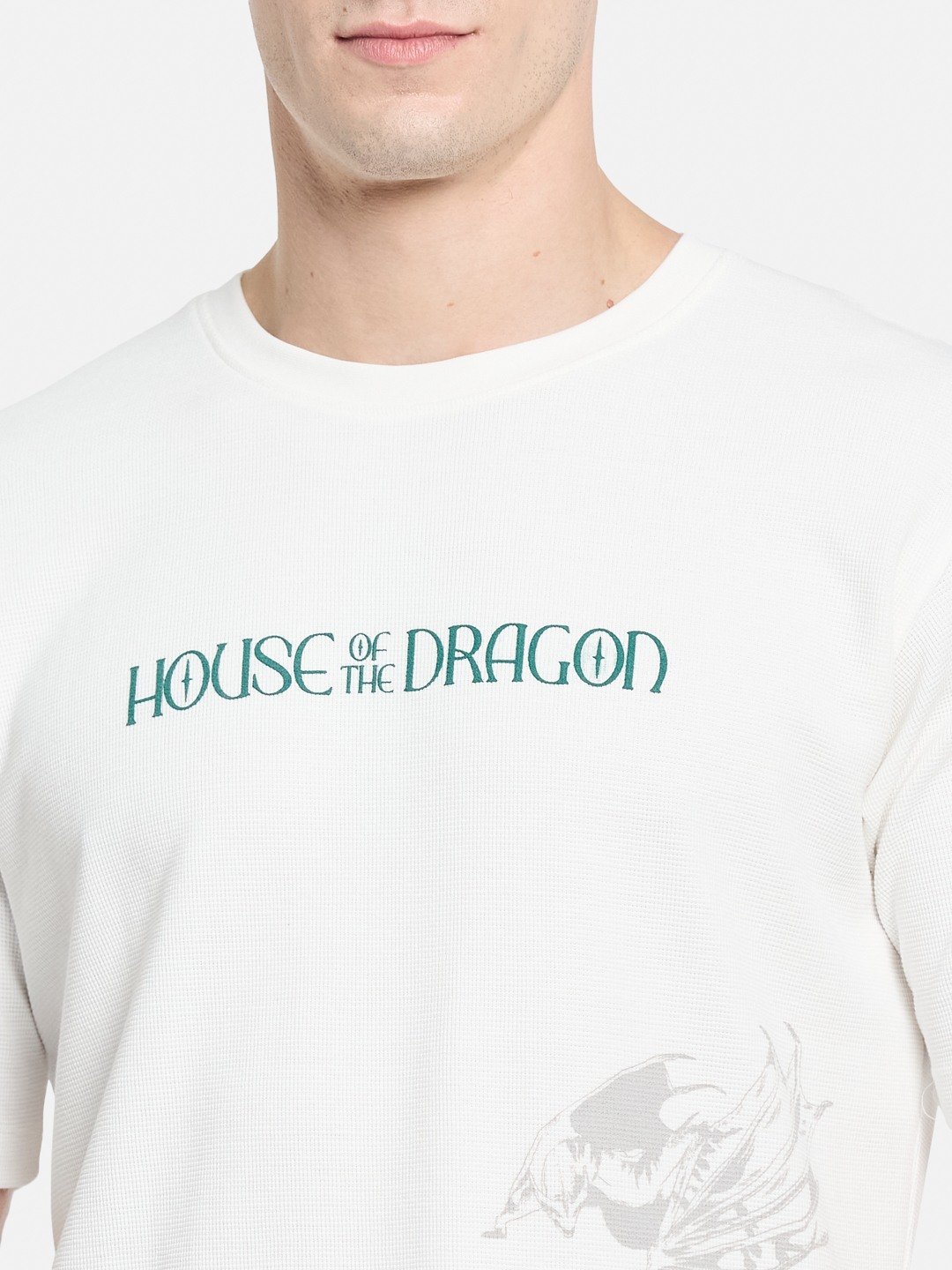OVERSIZED WARNER BROTHERS BACK PRINT ROUND NECK WAFFLE KNIT T-SHIRT