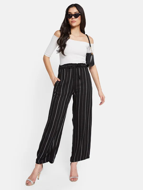 Mettle Women Striped Mid-Rise Cotton Trouser