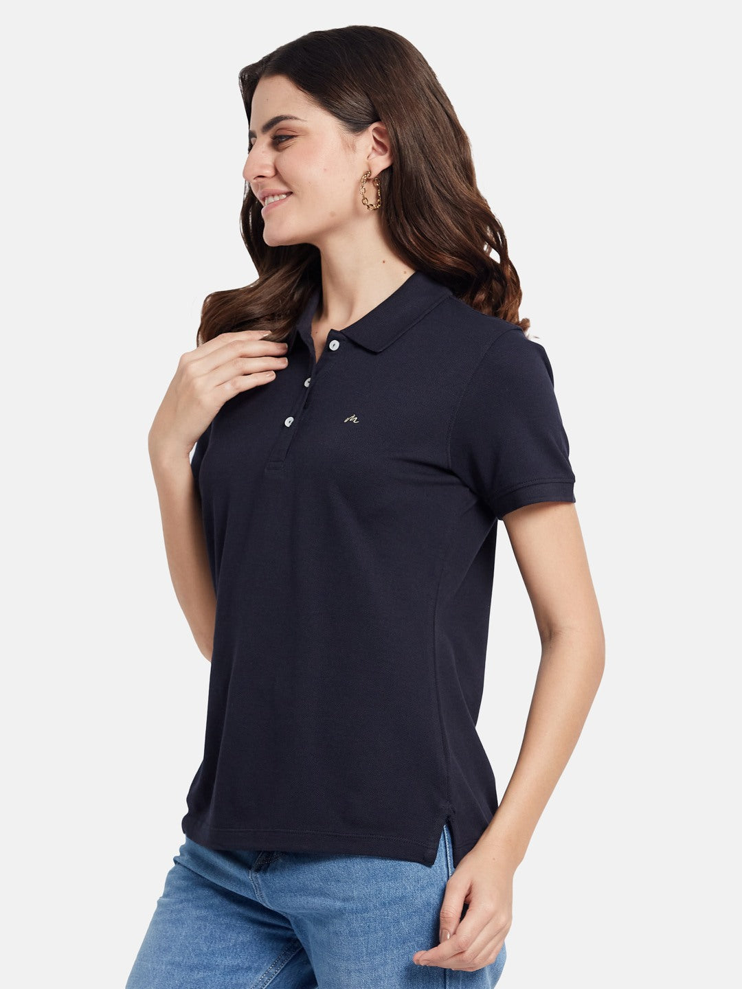 METTLE Self Design Printed Mandarin Collar Cotton T-shirt