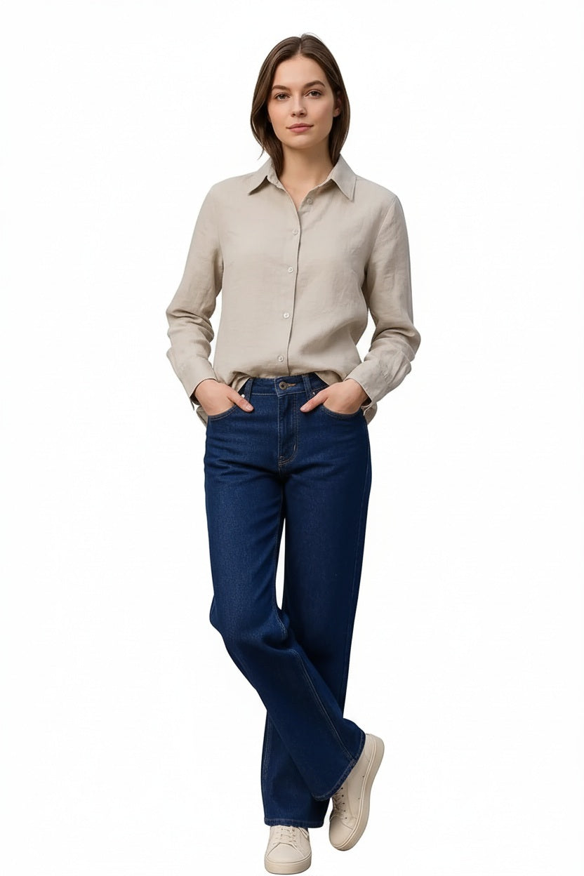 Women Beige Solid Polo Neck Shirt