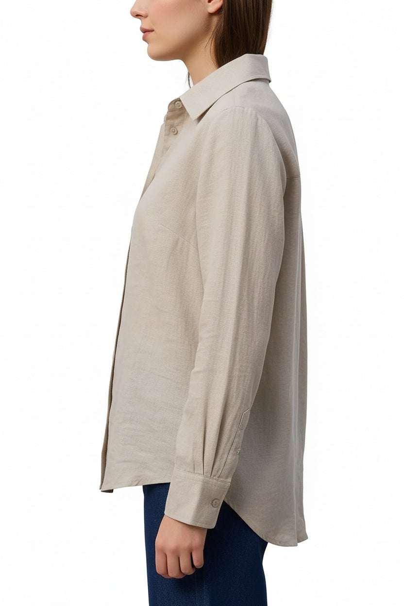 Women Beige Solid Polo Neck Shirt