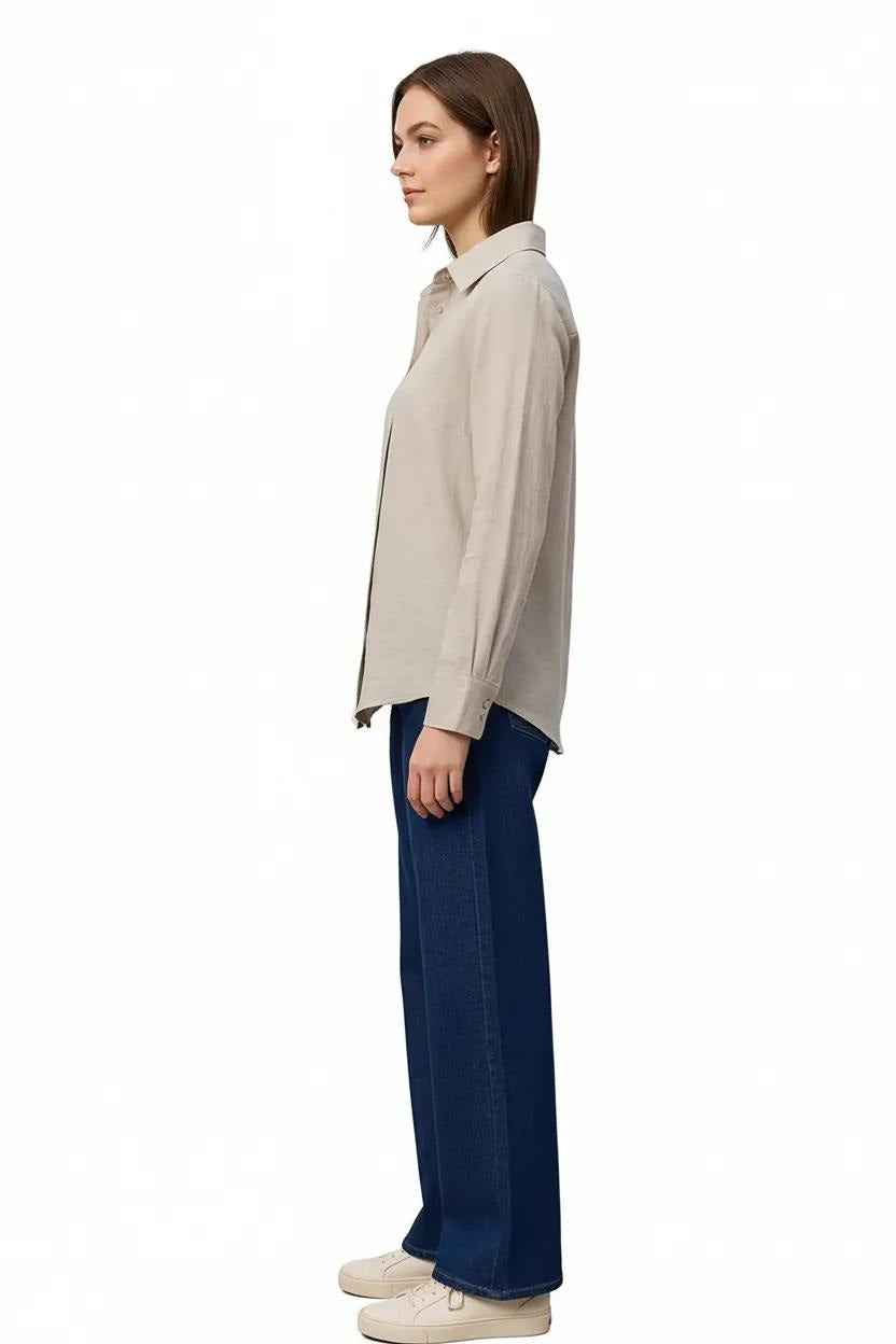 Women Beige Solid Polo Neck Shirt