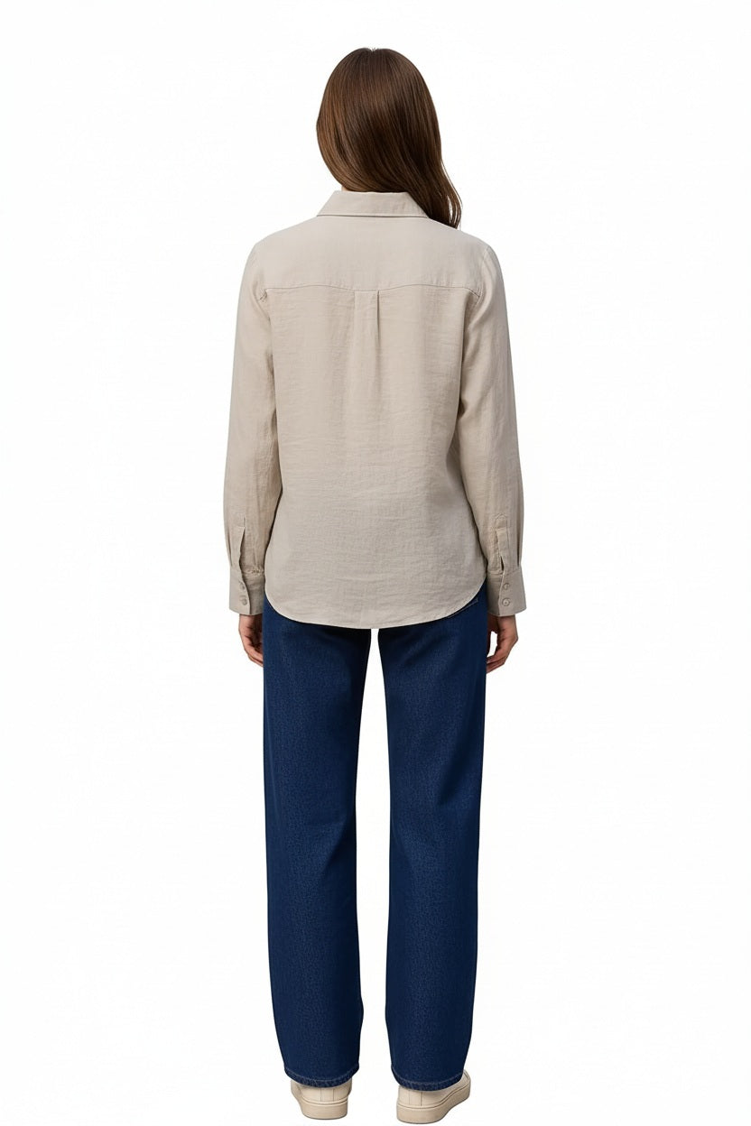 Women Beige Solid Polo Neck Shirt
