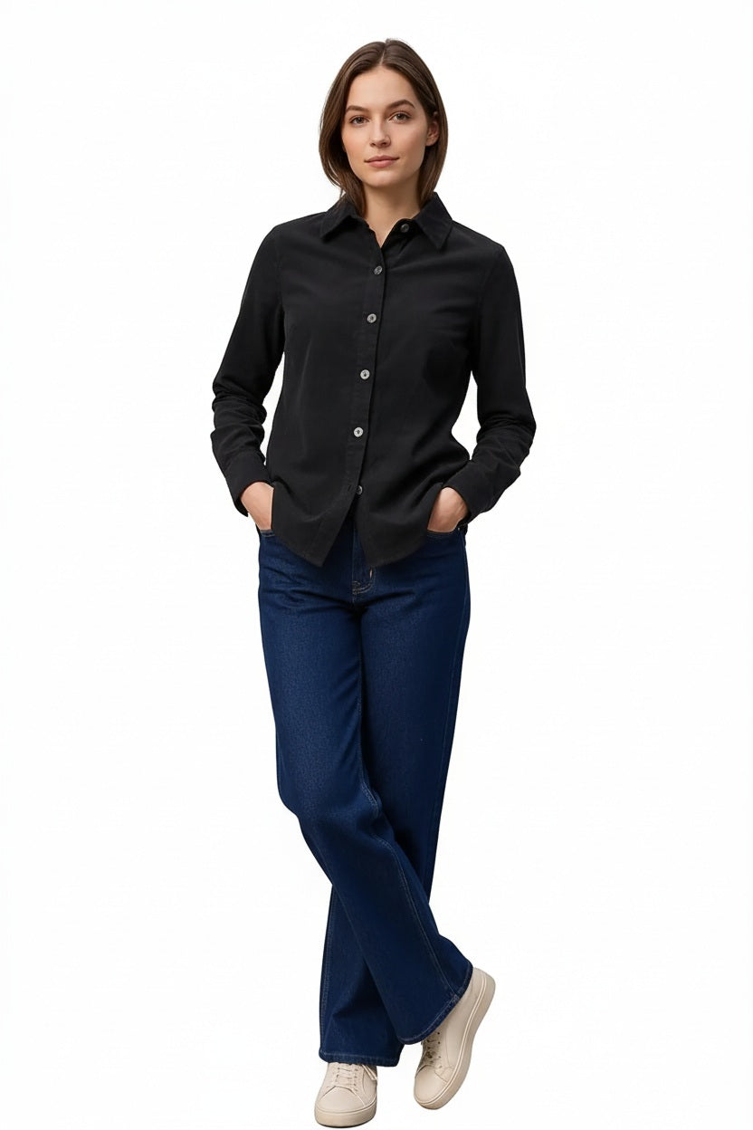 Women Black Solid Polo Neck Shirt