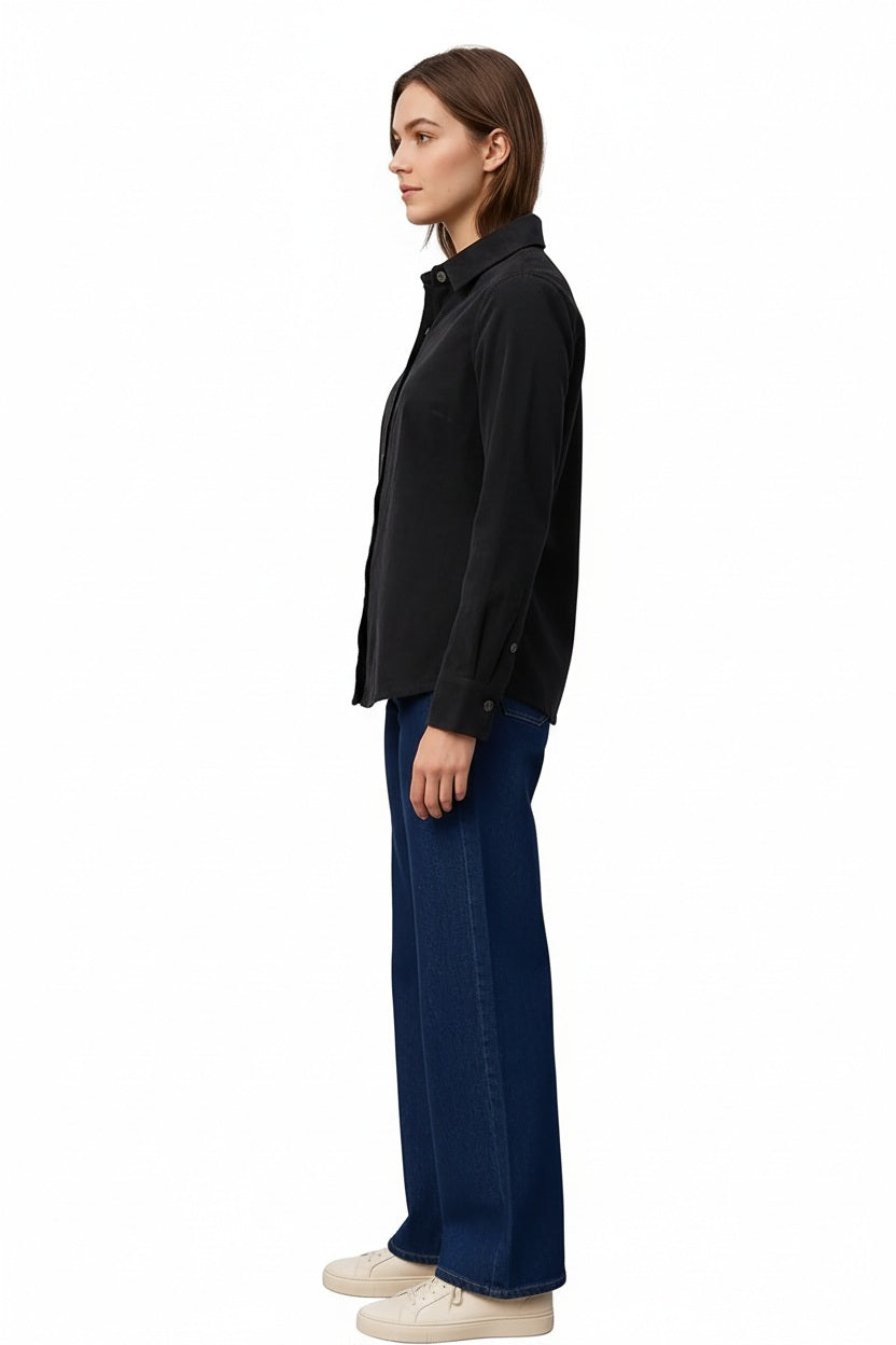 Women Black Solid Polo Neck Shirt